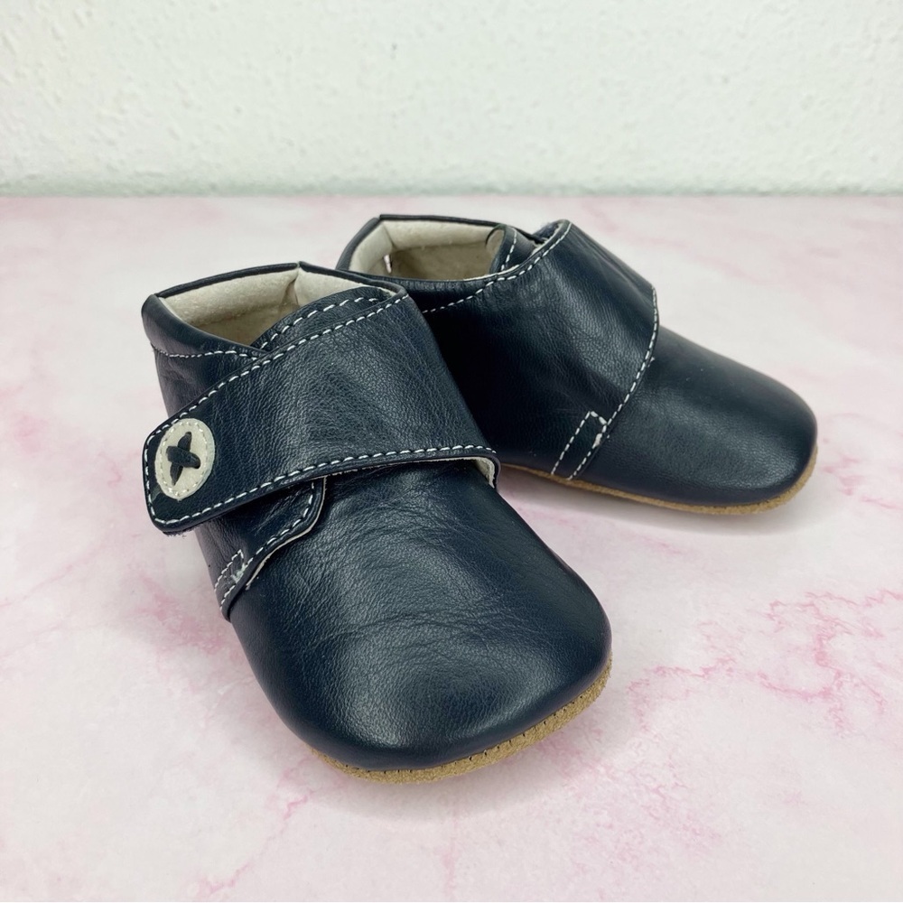 Livie and Luca baby shoes Benny blue leather crib soft split sole size 0-6 month